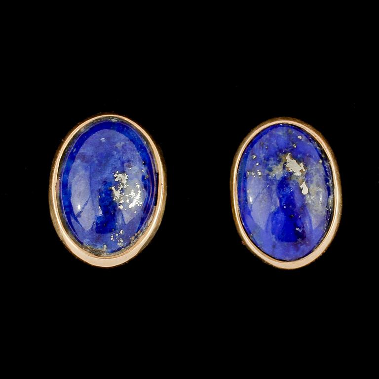 COLLIER SAMT ÖRHÄNGEN, ett par, 18k guld samt Lapis Lazuli, 1900-tal.