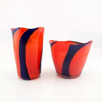 Berit Johansson, vases/bowl 2 pcs one signed and dated Sjöhyttan 1996.