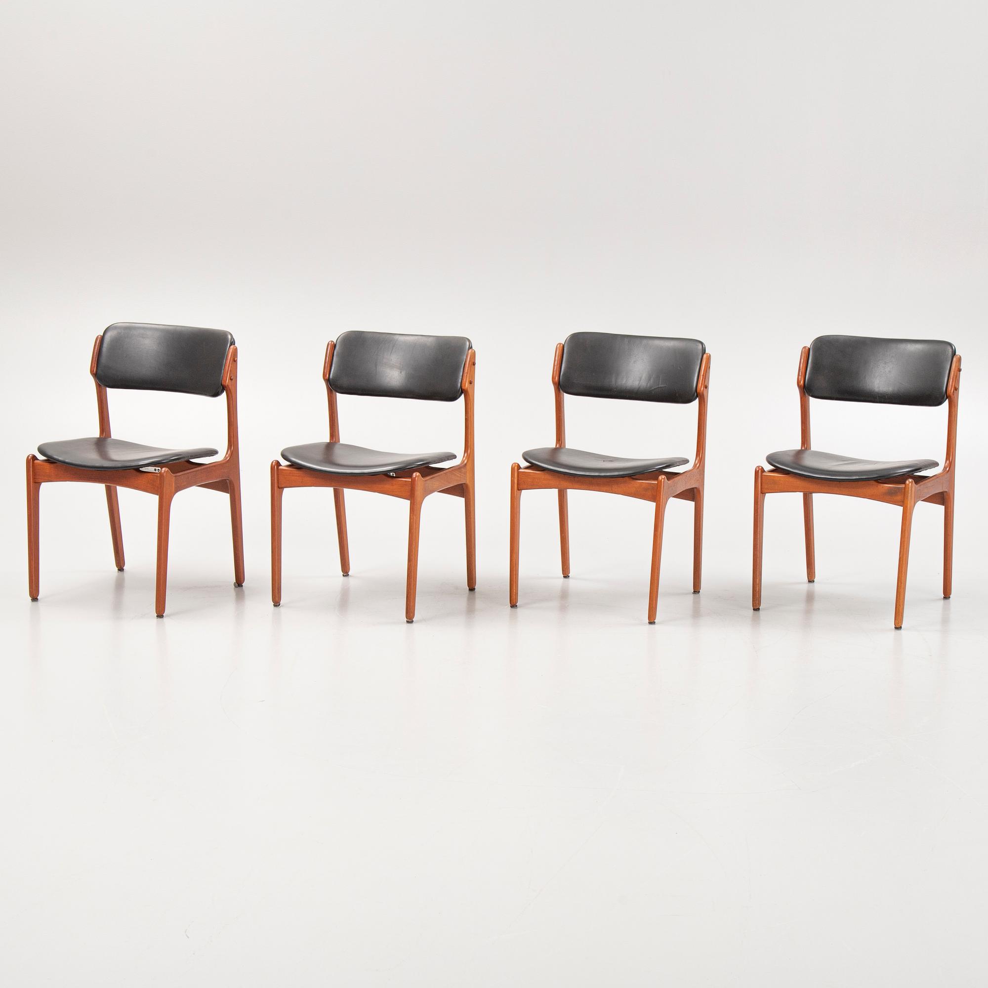 Erik Buch, four model 49 teak chairs, Odense möbelsnickeri, Denmark, 1950's/60's.