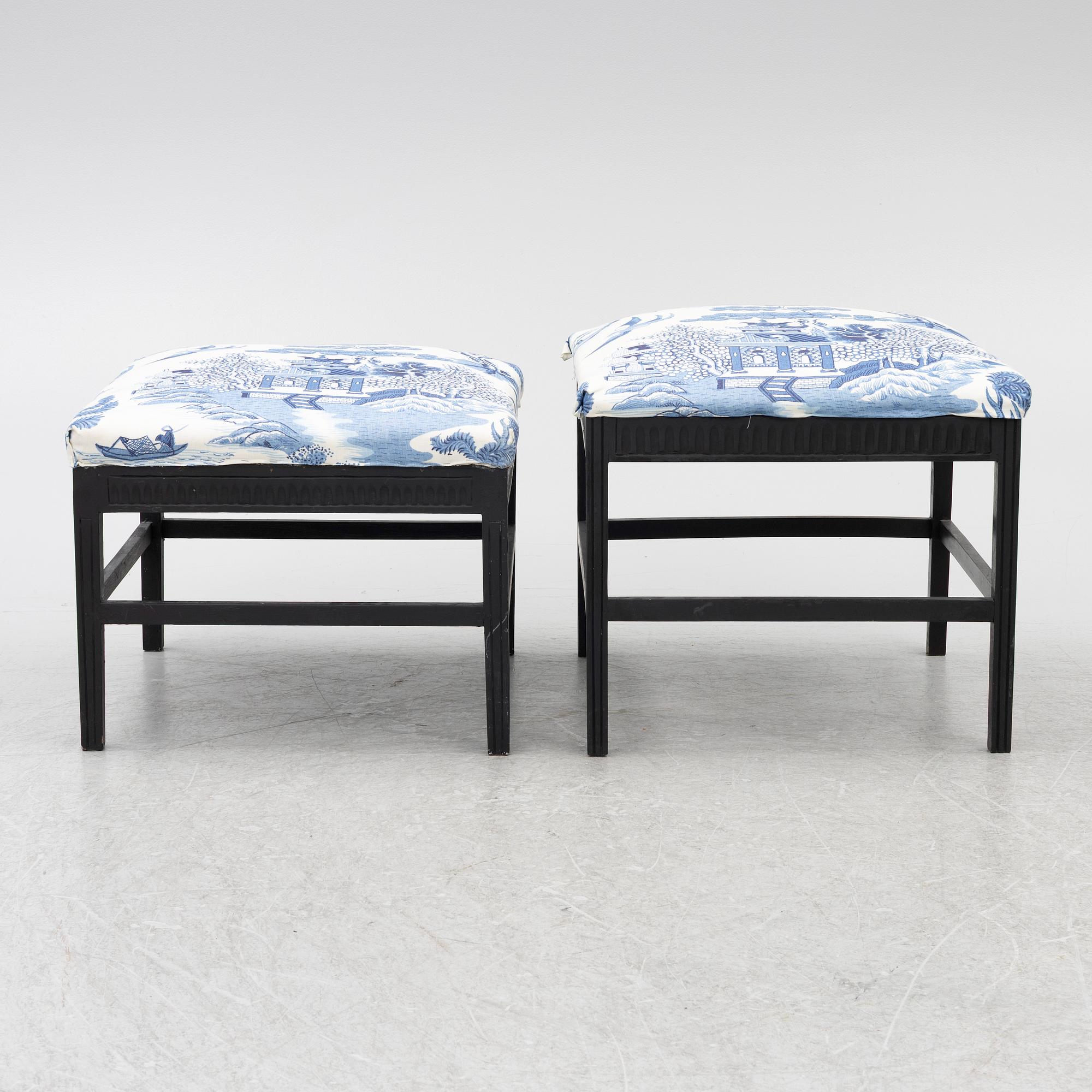 Two gustavian style stools, 20th century.