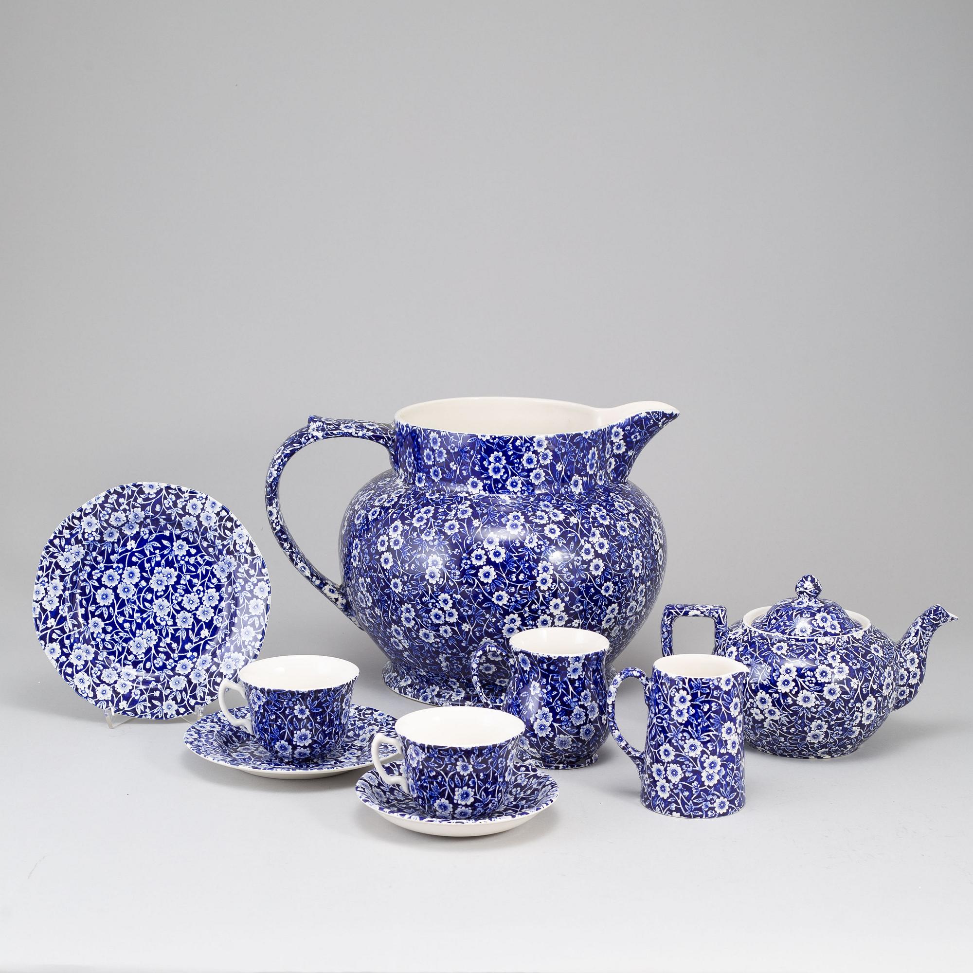 BURLEIGH, teservis, flintgods, 18 delar, "Blue Calico", Staffordshire, England.