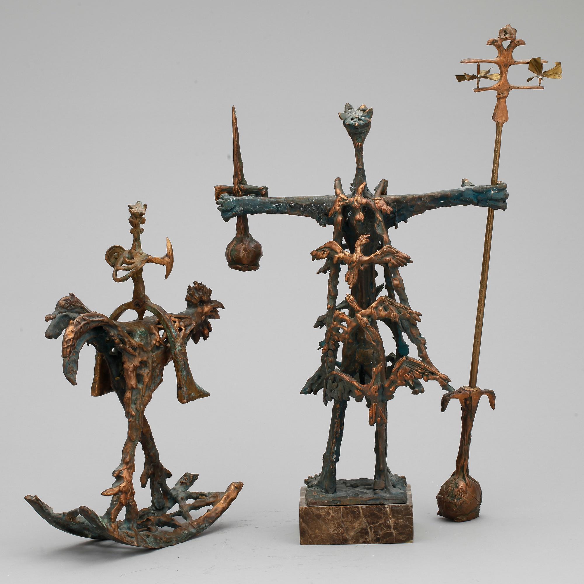 SKULPTUR, 2 st, brons, okänd konstnär, signerad o daterad 98.