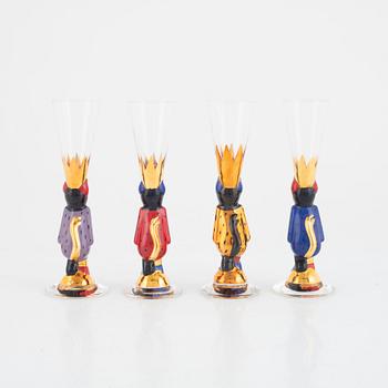 Gunnar Cyrén, carafe and 13 schnapps glasses from the Nobel Service, Orrefors, late 20th century.