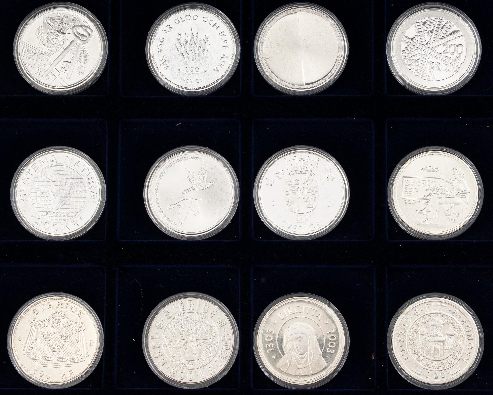 Minnesmynt, 24 st, Sverige, silver, 200 kr,