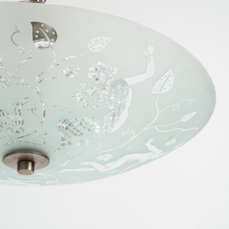Edward Hald, a model 'HD 8581' ceiling light, Orrefors, 1940's.