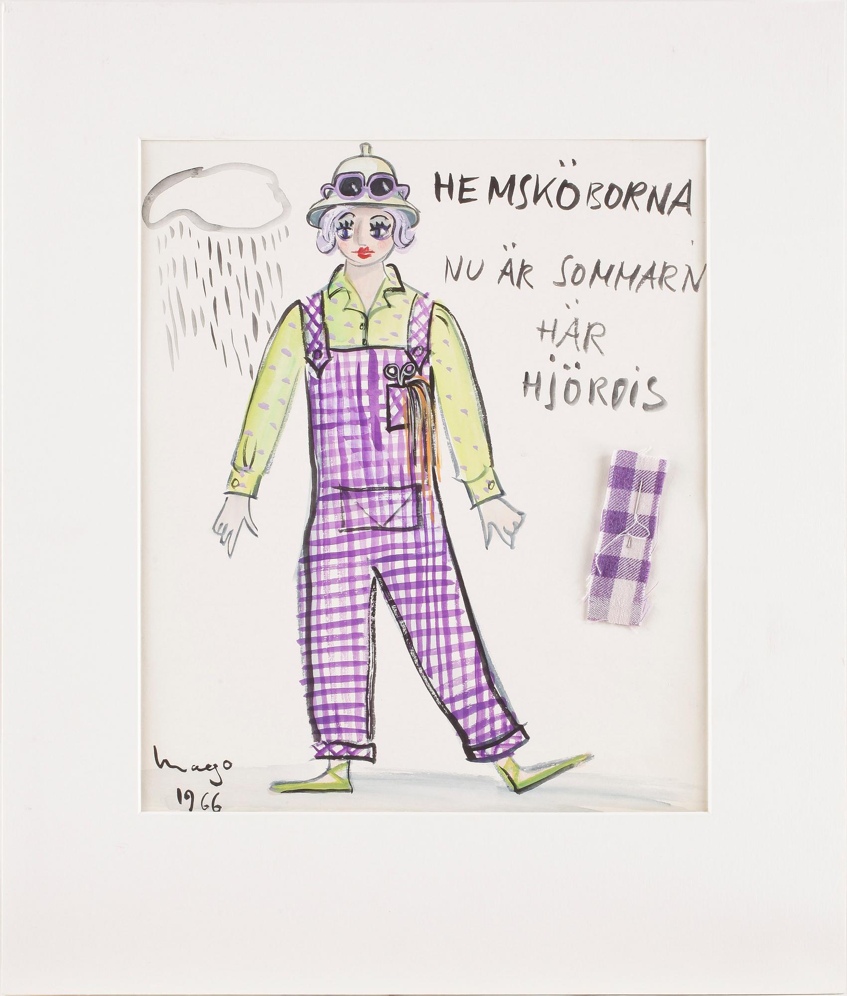 MAX GOLDSTEIN, dräktskisser, teckningar, blyertsskisser, tygprover, ca 30 st, vissa daterade o signerade.