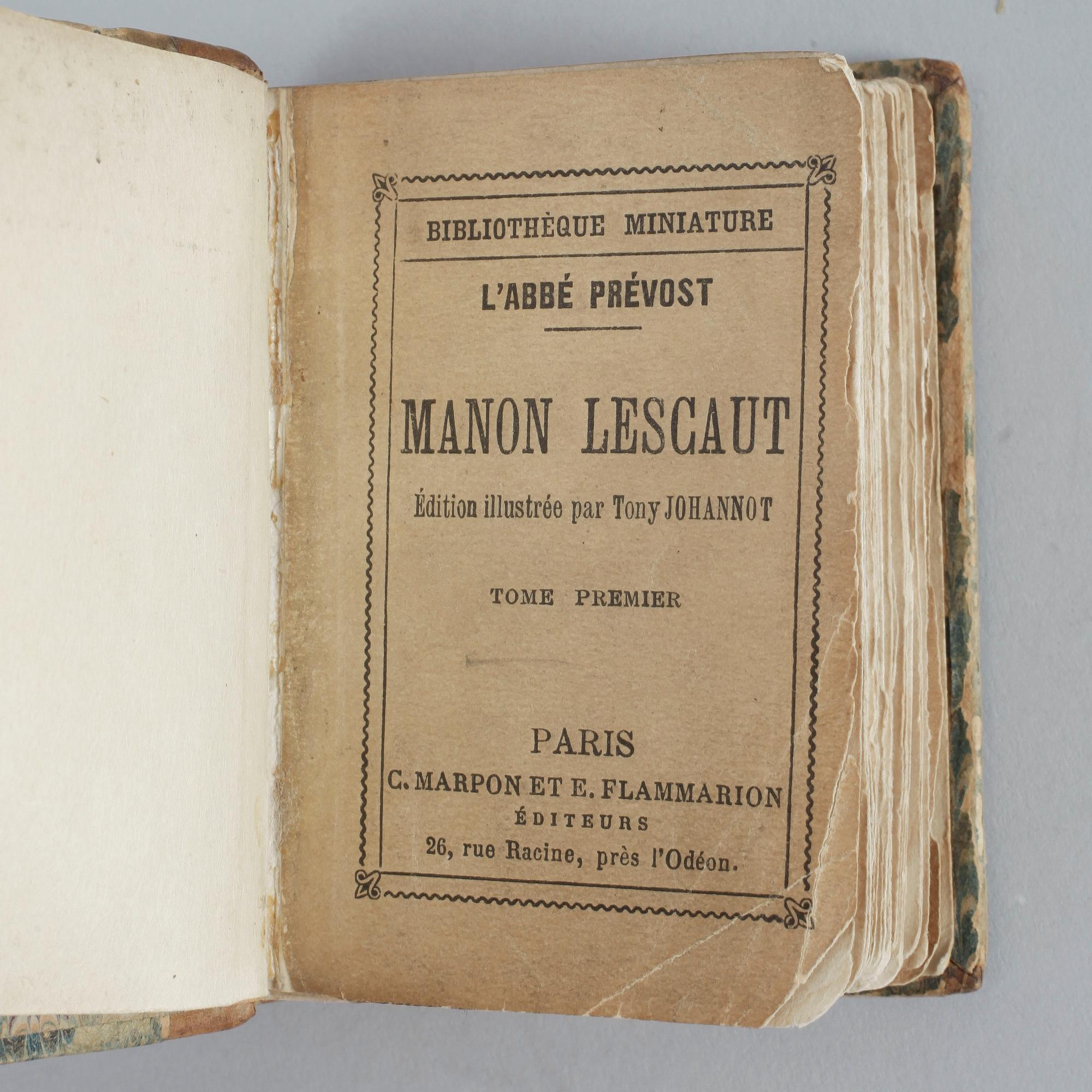 BÖCKER, 2st "Manon Lescaut", Abbé Prévost, 1839 samt "Histoire de Charles XII", Voltaire, 1760.