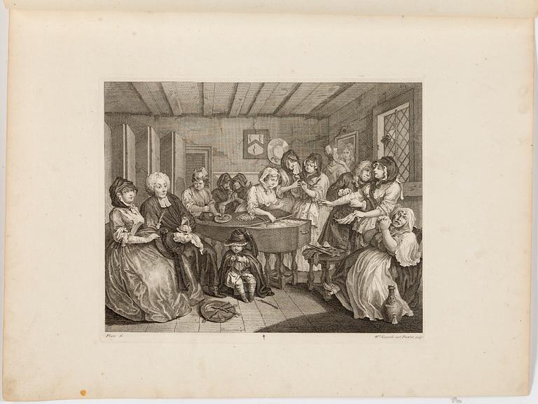 WILLIAM HOGARTH, six copper engravings "A Harlot's Progress", plate 1-6.