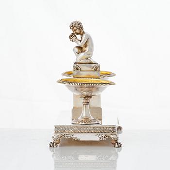 A French Empire parcel-gilt silver double salt-cellar, mark of Jean-Baptiste-Claude Odiot, Paris 1803-1809.