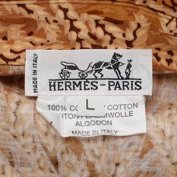 HERMÈS, a yellow and brown cotton shirt. Size L.