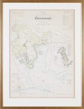 KARTA, xylografi, delvis kolorerad, daterad 1854.