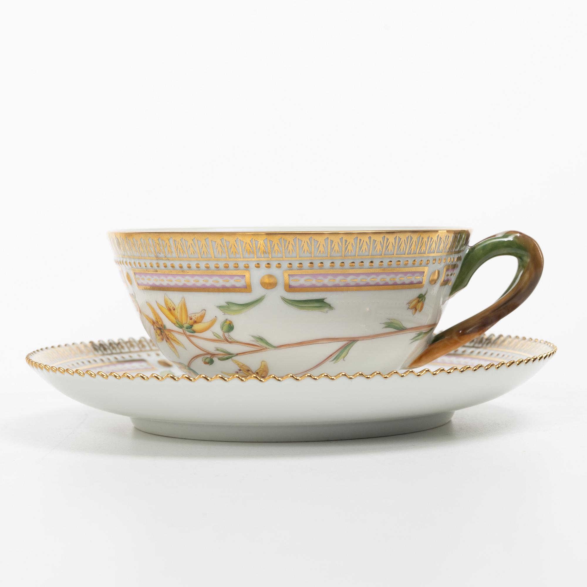 Royal Copenhagen, a 'Flora Danica' tea cup and saucer, Denmark, 1953.