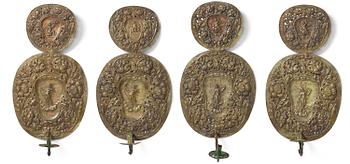 91. Ljusplåtar, fyra stycken, för ett ljus, Sverige ca 1690-1700, Barock.