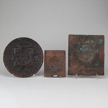 ThreeA Tibetan / Chinese  copper alloy plaques, , 19th/20th century.