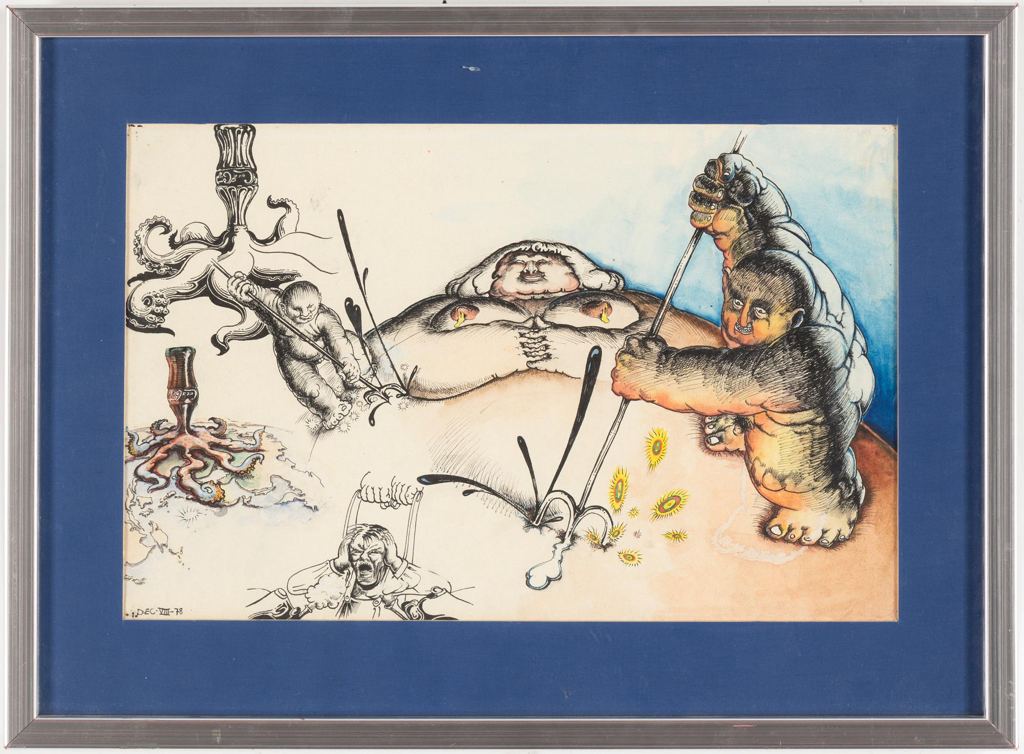 ULF RAHMBERG, mixed media, signed with monogram and dated DEC VIII -78.