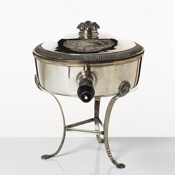 Empire, Kastrull med lock och benställning, pläter, Jacob Lenholm (mästare i Stockholm 1827-40).
