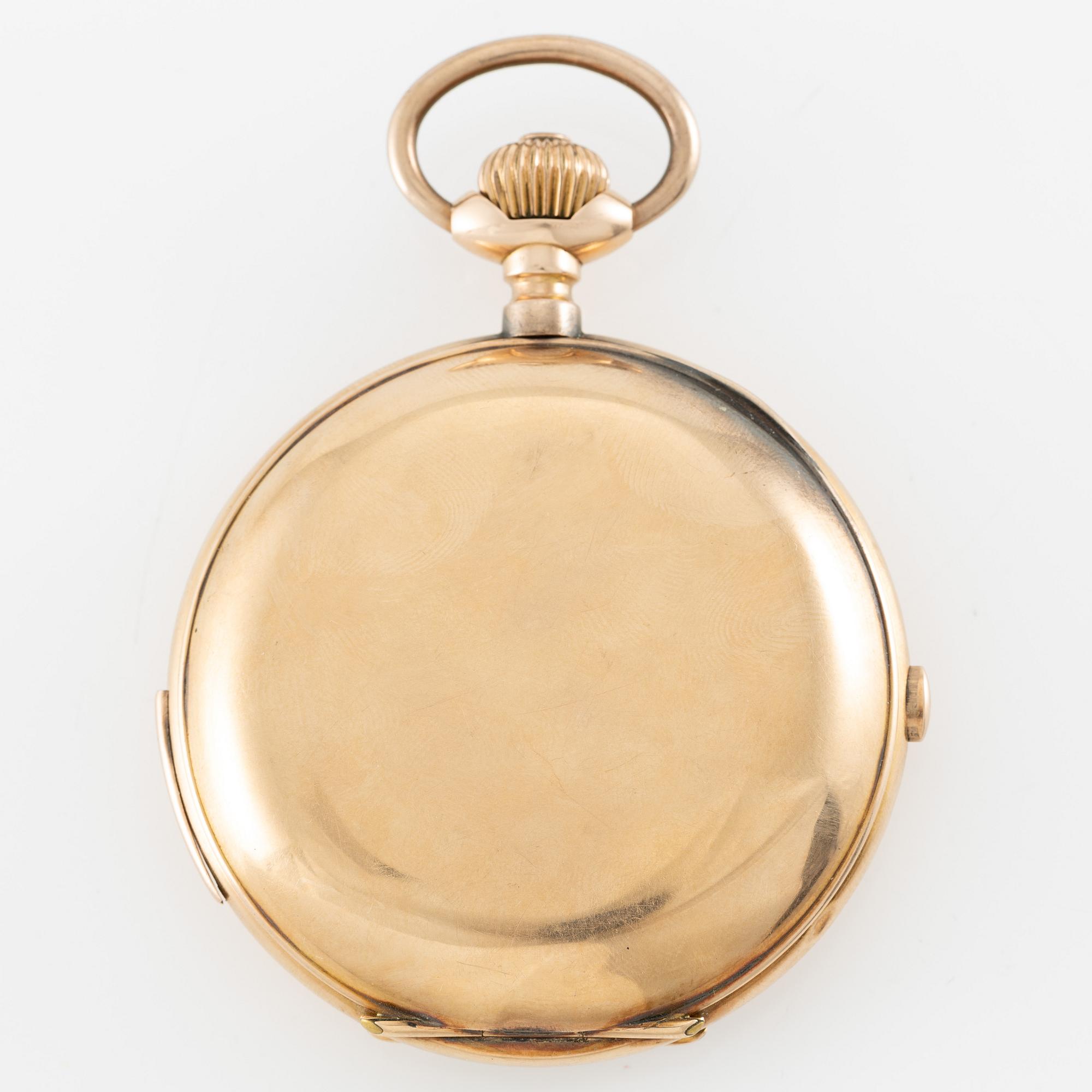 Pocket watch, hunter, 14K gold, 64 mm.