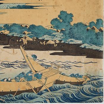 KATSUSHIKA HOKUSAI (1760–1849), efter, färgträsnitt. Japan, "Tago Bay", 1800-tal.