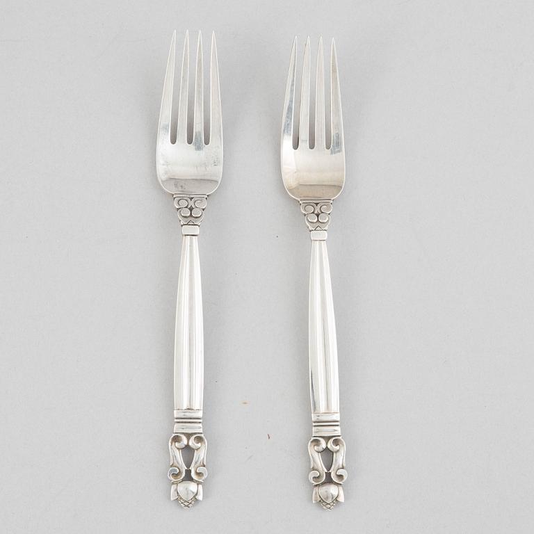 Georg Jensen, sterling silver cutlery, 21 pieces, model 'Acorn/Konge', design Johan Rohde, Copenhagen after 1945.