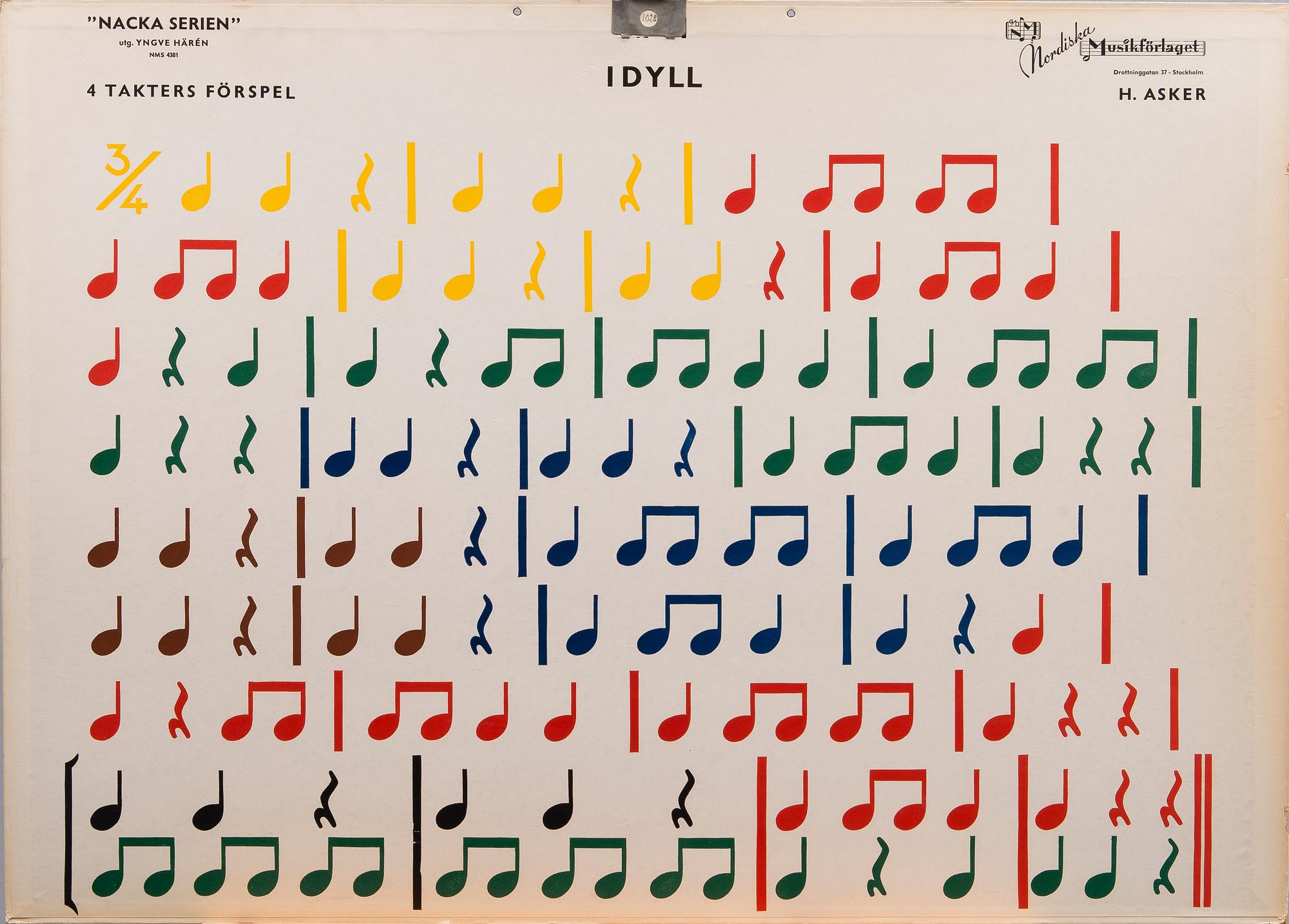 A SET OF 7 SCHOOL POSTERS, Nodiska Musikförlaget, Stockholm Sweden, mid 1900s.