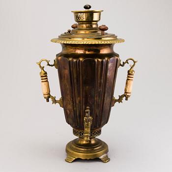 A Russian brass and copper samovar, around 1900.
