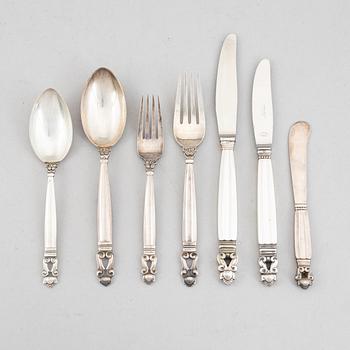 Johan Rodhe, cutlery service, 69 pieces, sterling silver, 'Konge/Acorn', Georg Jensen, Denmark.