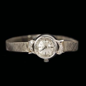 DAMARMBANDSUR, Omega 18 k vitguld med diamanter, 1960-tal.