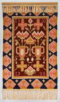A Finnish long pile ryijy rug from Tavastia. dated 1708-1930. Made by Friends of Finnish Handicraft. Circa 219x136 cm.