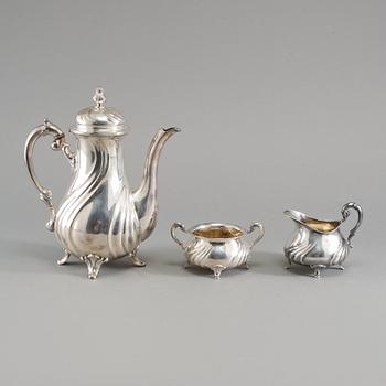 KAFFESERVIS, 3 delar, silver, rokokostil, Gottlieb Kurz, Tyskland, 1900-talets början, vikt 899 gram.