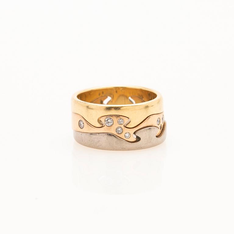 Georg Jensen, ring, 3 delar, "fusion", 18k guld med briljanter, Danmark.