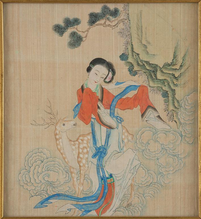 Okänd konstnär, fyra målningar, akvarell och tusch, Qingdynastin, 1800-tal.