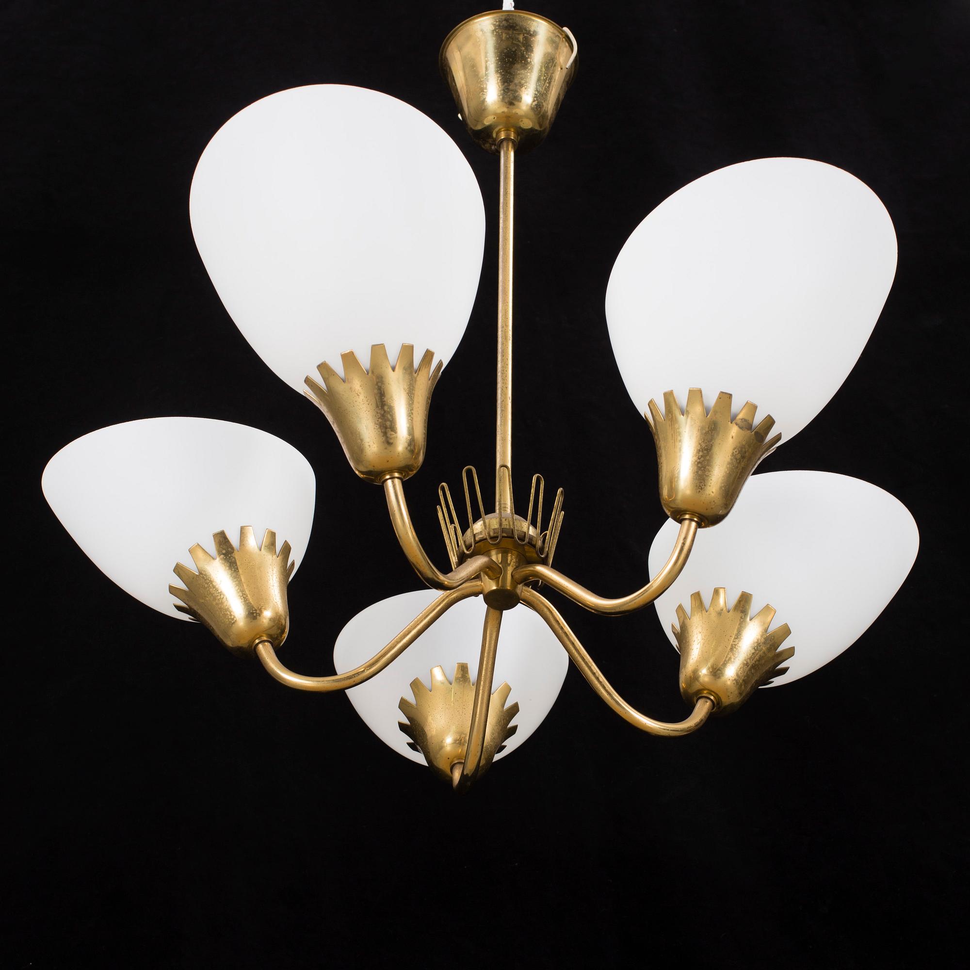 A ceiling lamp, brass and glas, 1950, 60s.