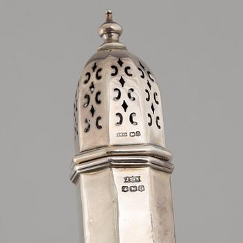 An English silver spice shaker, mark of James Dixon & Sons Ltd, Sheffield, 1946.