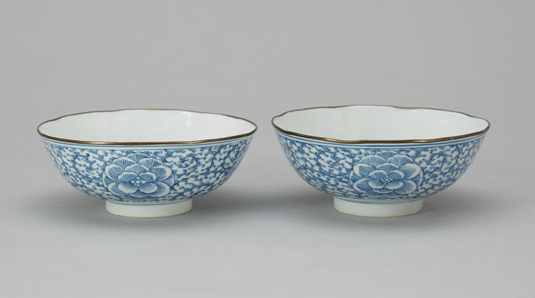 Two  blue and white late Qing bowls.