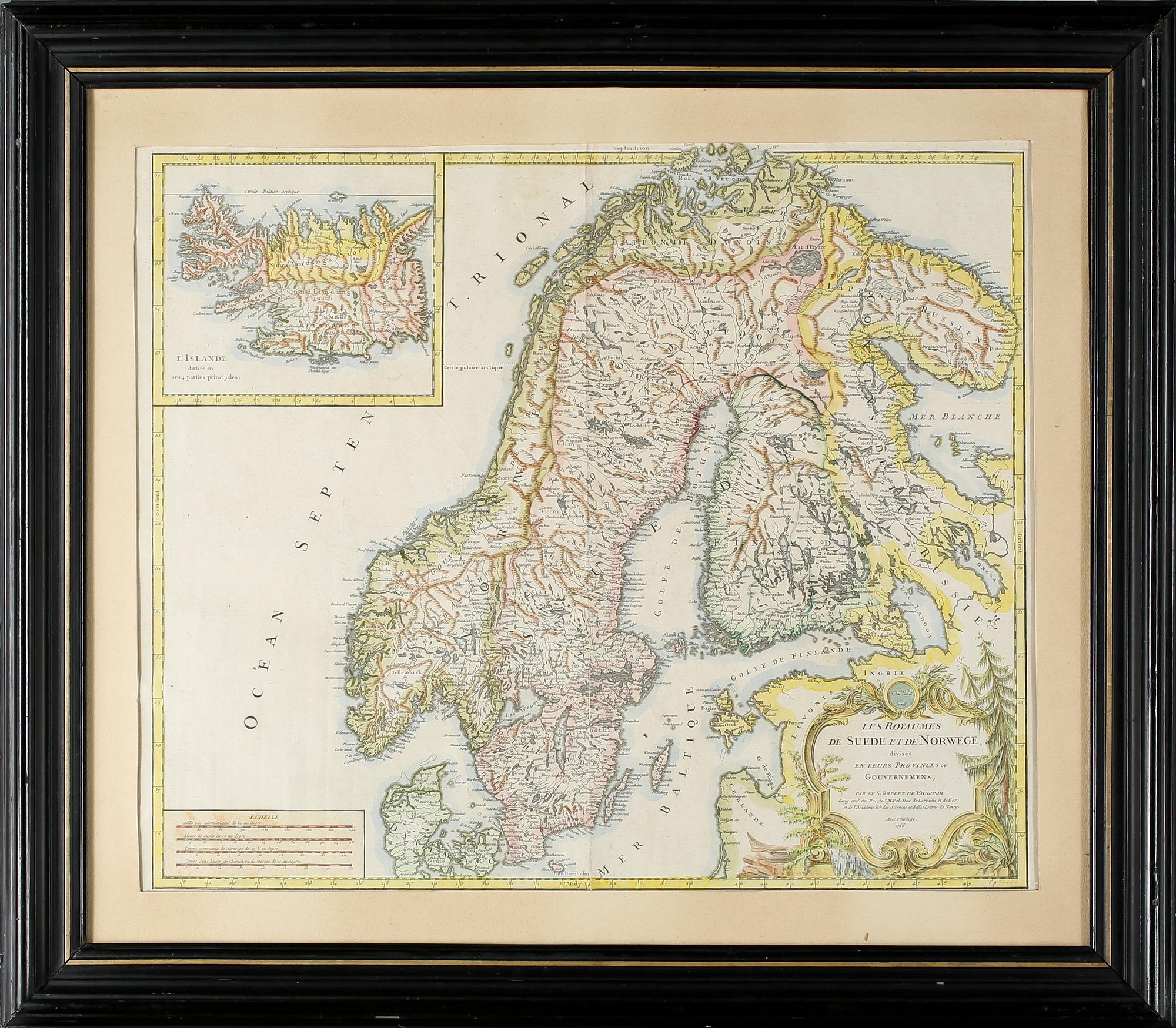 KARTA, handkolorerad, 1700/1800-tal.