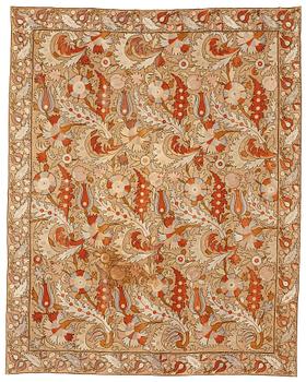 279. An embroidery, probably an antique Uzbekistan suzani, ca 226,5-230,5 x 180-182 cm.