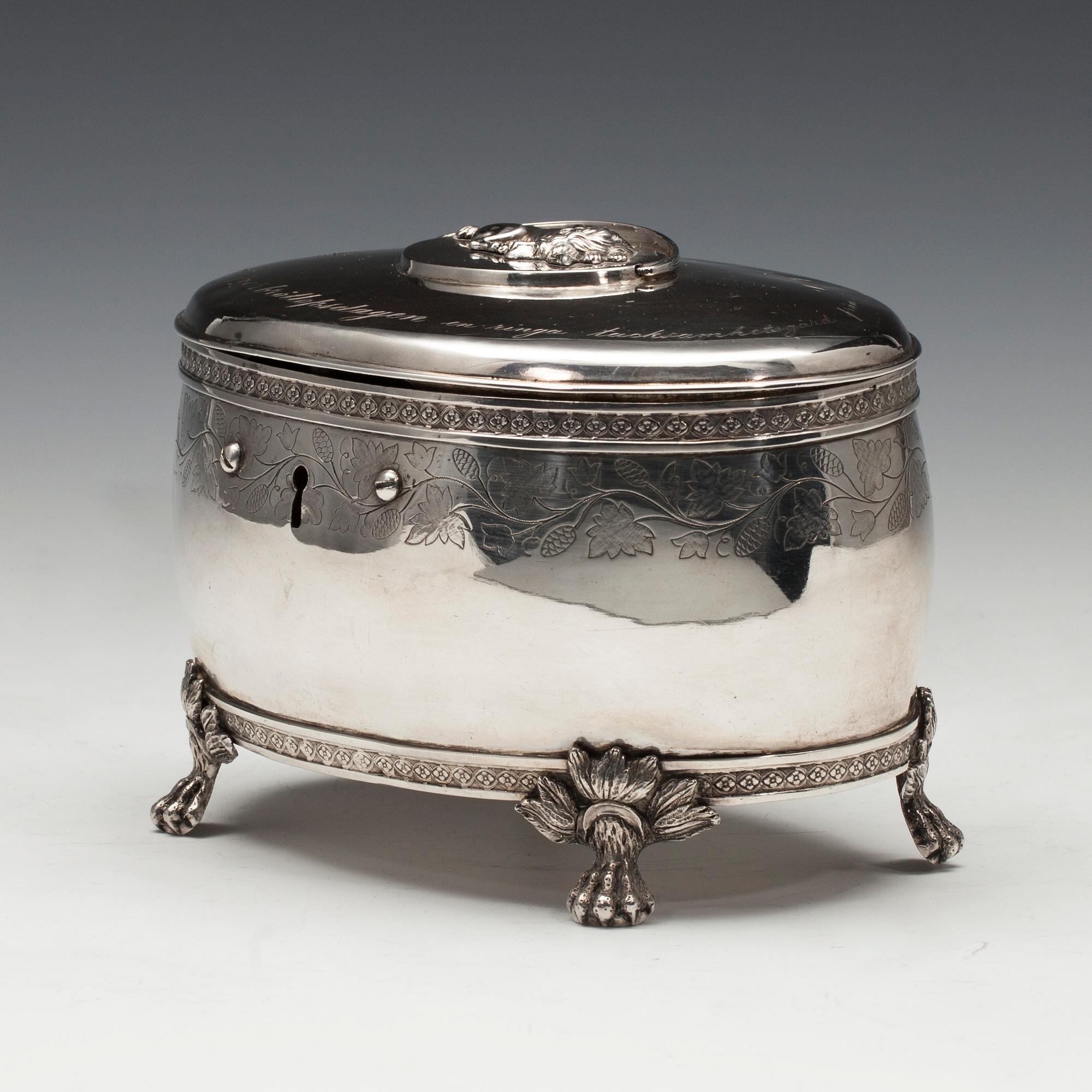 SOCKERSKRIN, silver, Lorenz Georg Weis, Norrköping 1819. Vikt 590,8 g.