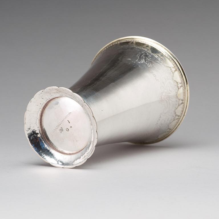A Swedish 18th century parcel-gilt silver beaker, marks of Lorens Stabeus, Stockholm 1755.