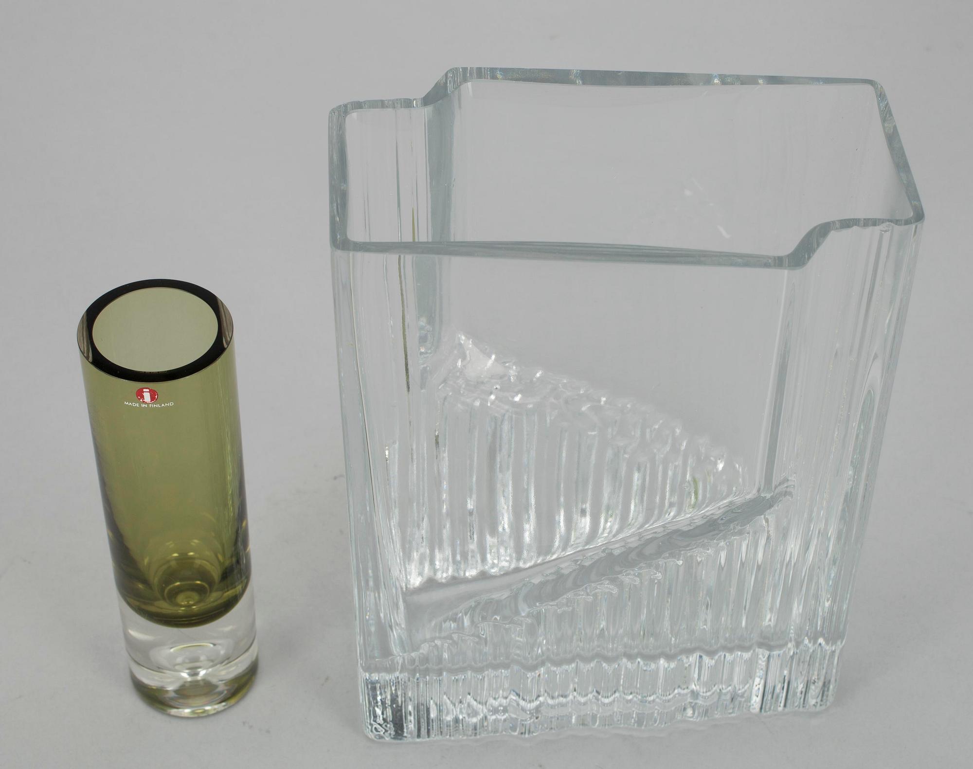 VASER, 2 st, glas, Tapio Wirkkala, Iittala 1900-talets senare hälft.