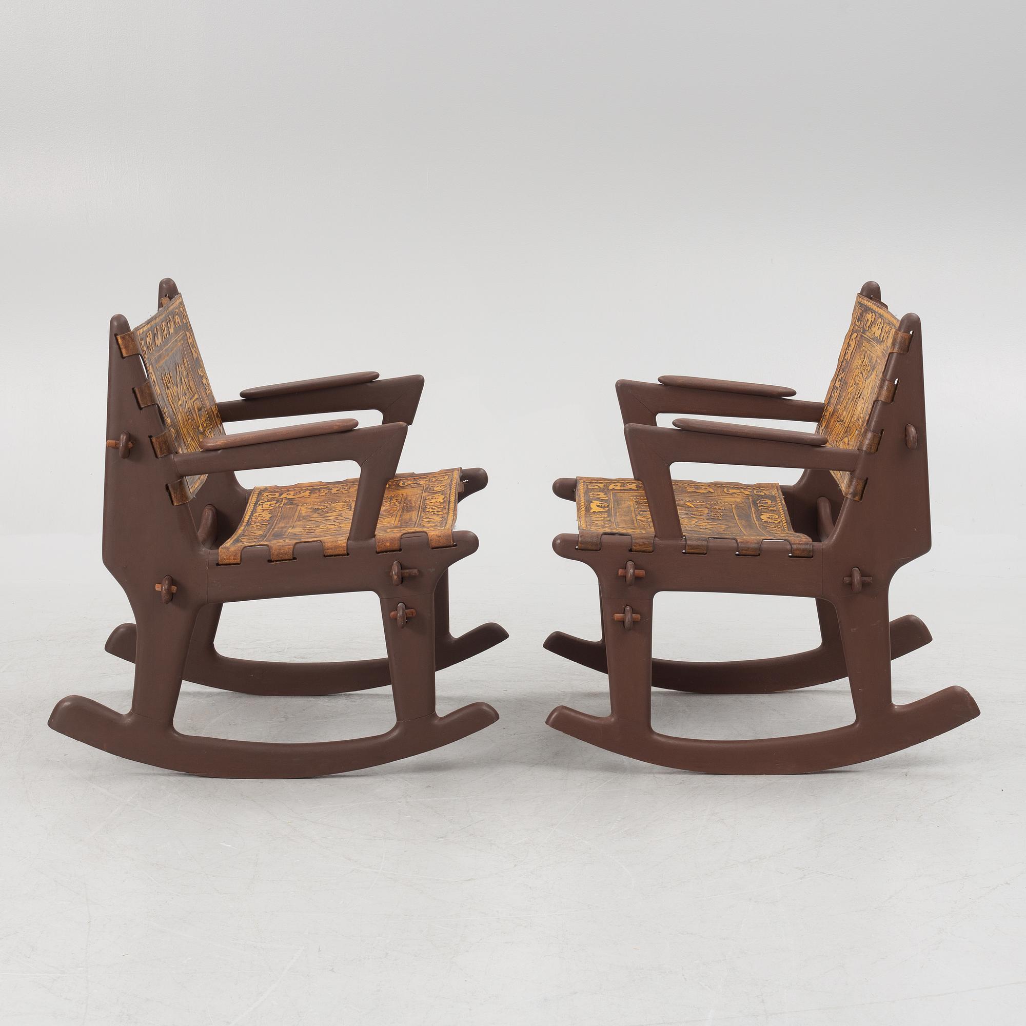 Angel Pazmino, a pair of rocking chairs and a table, Setca Cuenca Ecuador 1960s.