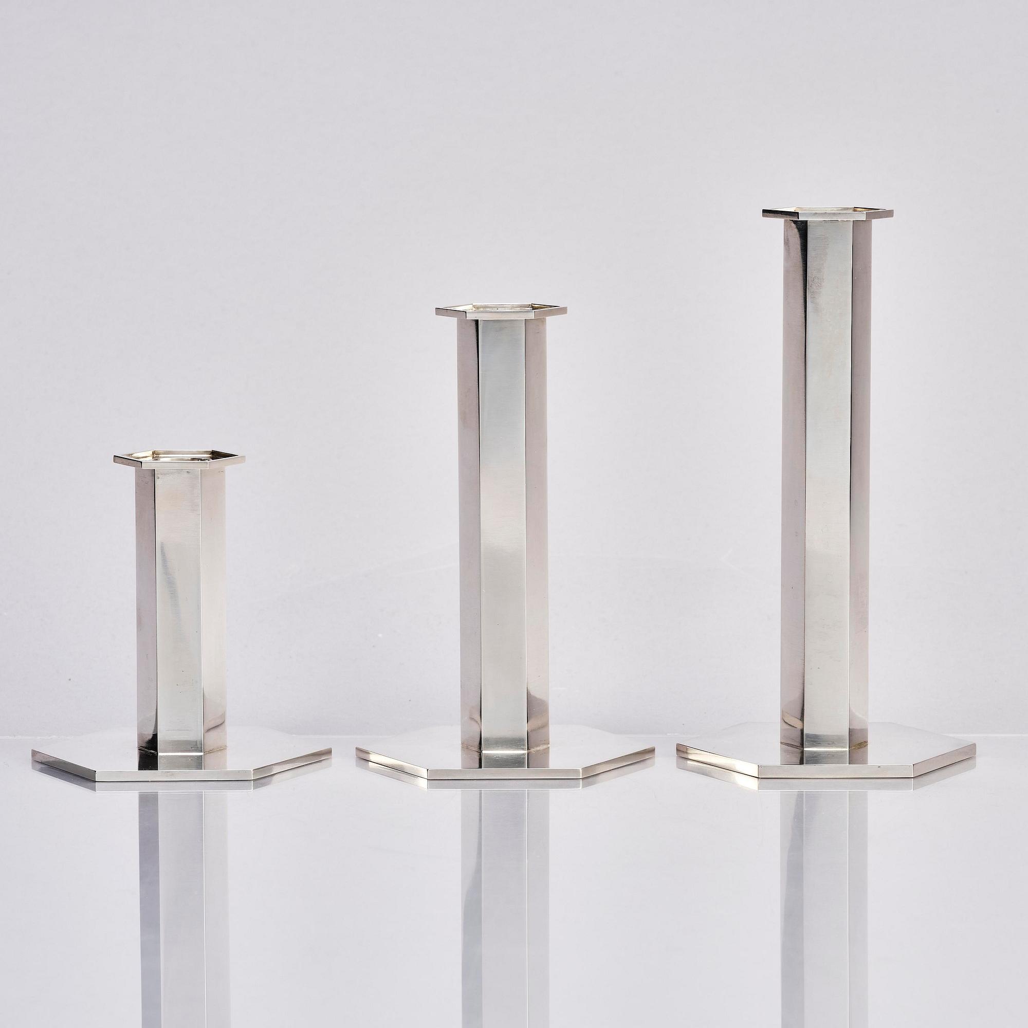 Wiwen Nilsson, ljusstakar, 3 stycken, sterling silver, Lund 1973-1974.