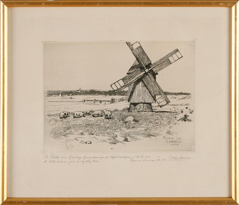 LOUIS SPARRE, etsning, signerad.