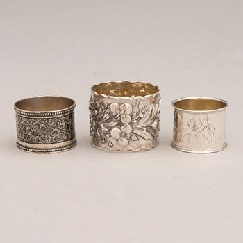 Three Russian silver napkin rings, Saint Petersburg and Moscow, late 19th and early 20th Century.