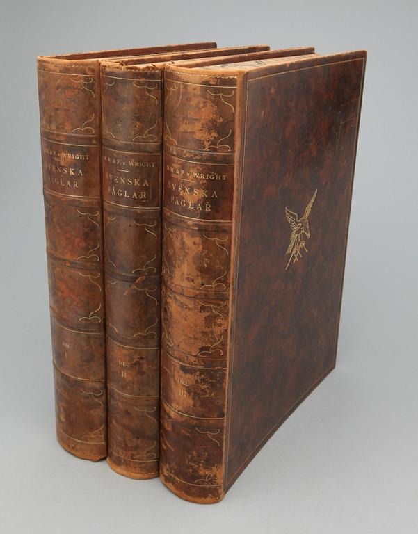 BOK, 3 vol. "Svenska Fåglar", M,W & F von Wright. Stockholm, 1924 och 1929.