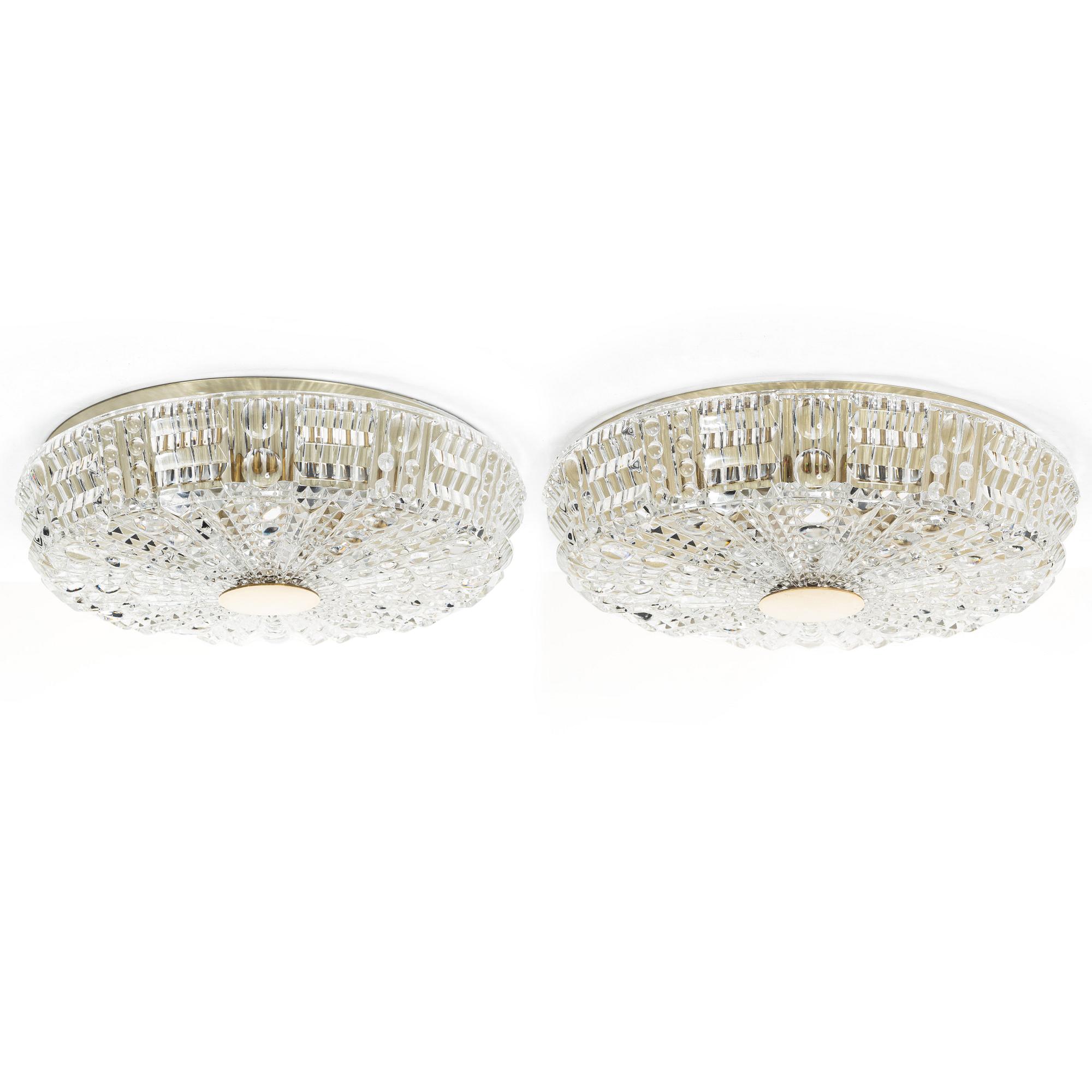 Carl Fagerlund, ceiling lights, a pair, Orrefors, 1960s.