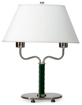 424. A Josef Frank white metal and green leather table lamp, Svenskt Tenn, model 2388.