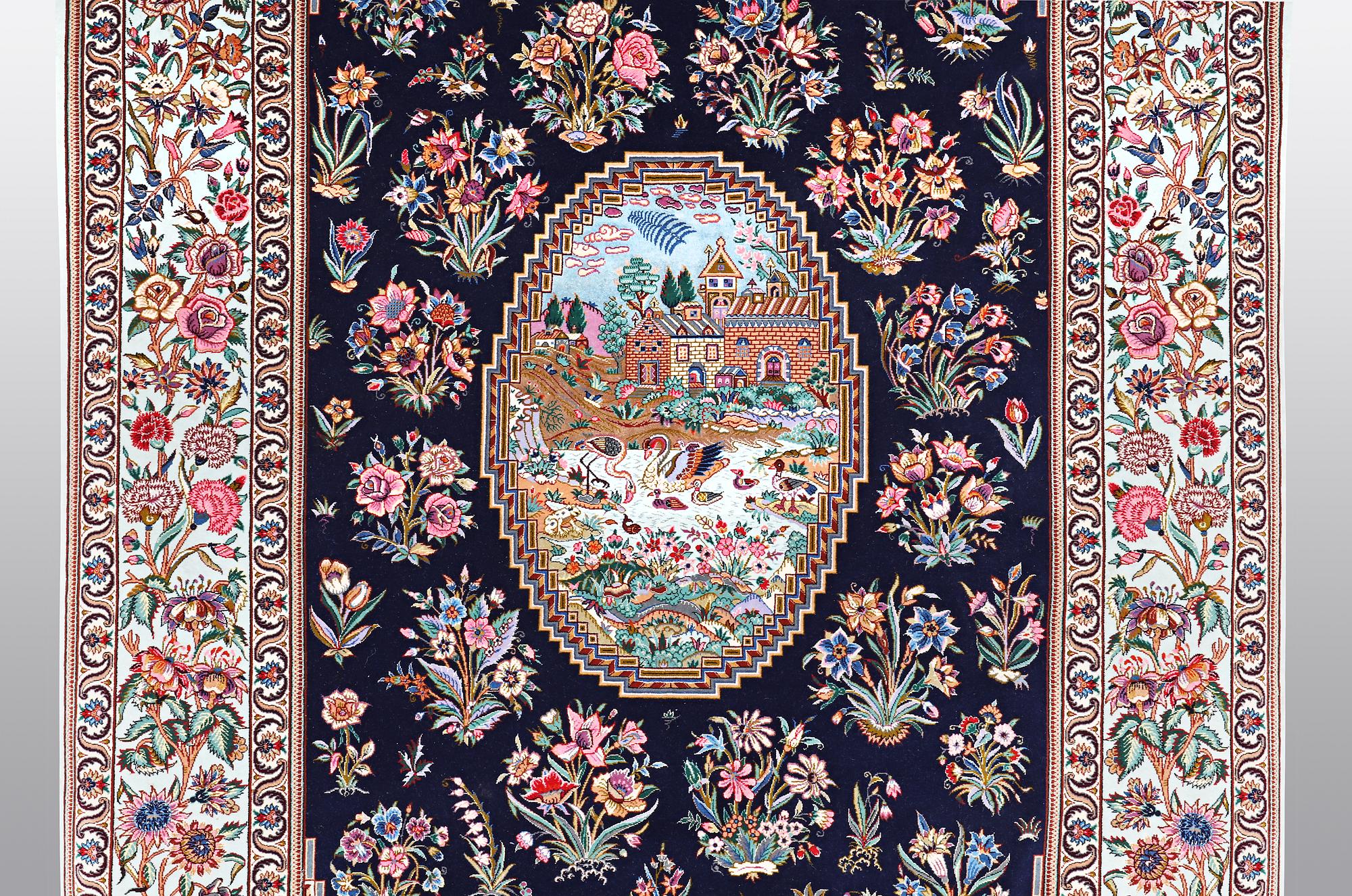 Matta Isfahan, part silk, ca 206 x 142 cm Signerad: hussien Rahimi.