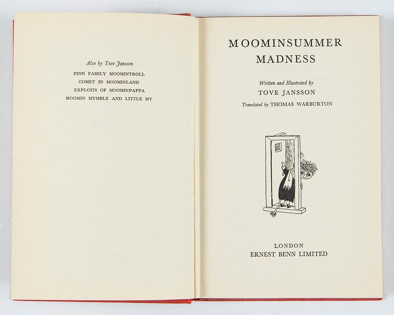 Tove Jansson, Bok 1 upplagan "Moominsummer Madness", Limited Ernest Benn London 1955.