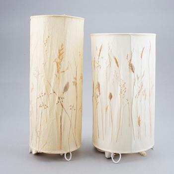A pair of ceiling lam shades and two table lights by Vanja Sorbon Malmsten for Carl malmsten.