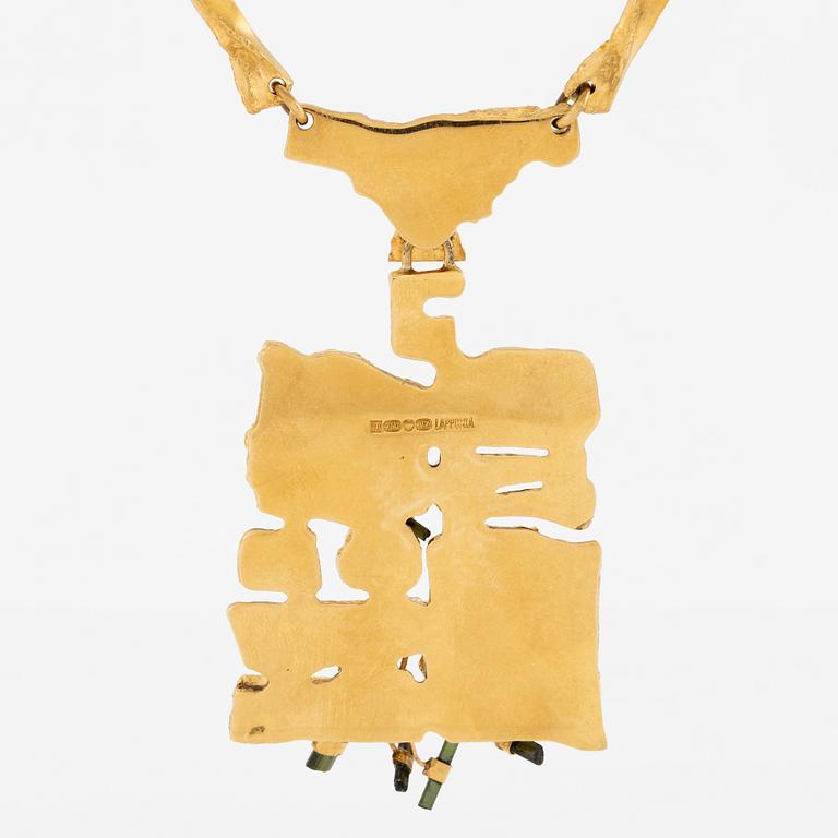 Björn Weckström, necklace 18K gold, with tourmaline sticks "The Flowering Wall", Lapponia 1974.